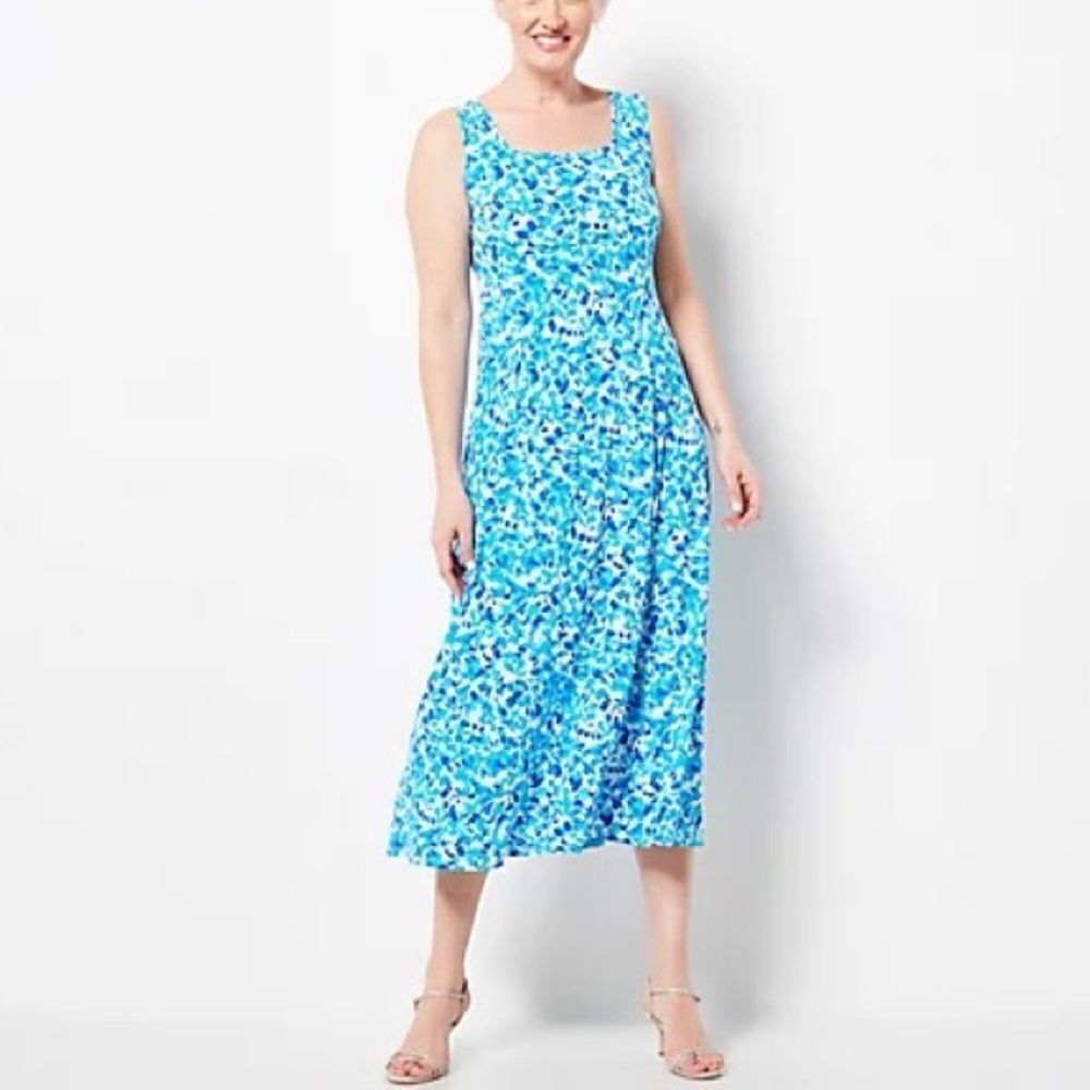 Susan Graver Petite Liquid Knit Sleeveless Midi Dress